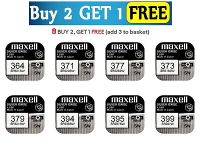 Maxell Watch Batteries BUY 2 GET 1 FREE OFFER 321 364 371 377 379 394 395 399 • £1.98