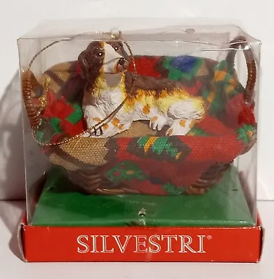 SILVESTRI Christmas Ornament Dog In Bed Basket Vintage Rare 4  New In Box • $10.95