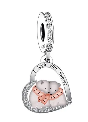 Polar Bears Hug I Love You Forever Heart Charm Gift Bear💜 925 Sterling Silver • £16.99