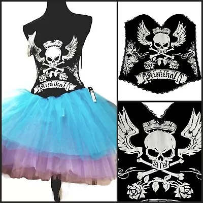 Skull Corset Buster Metallic Rhinestones Goth Steampunk Waist Cincher SZ Medium • $32.97