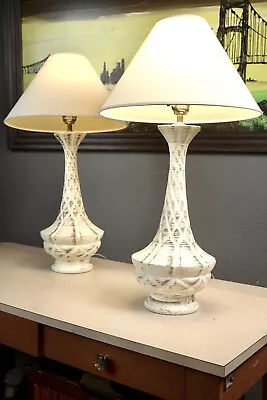 Pair Of Mid Century Modern Hollywood Regency Table Lamps W/ Shades • $224.99