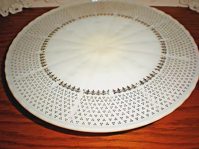 Anchor Hocking Vtg. Milk Glass 10  Pedestal Cake Stand W/Starburst Gold Accents • $17