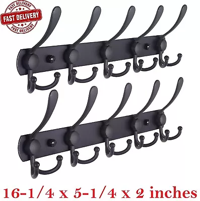 Dseap Coat Rack Wall Mounted 5 Tri Hooks Heavy Duty Stainless Steel Metal 2 Pack • $27.99