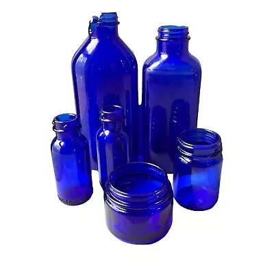 Vintage Vicks Noxema Phillips Other Cobalt Blue Glass Bottle Set Of 6 Variety • $15
