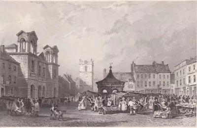 1832 Two Antique Engravings -  Morpeth Market-place  Northumberland - T. Allom • $10