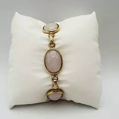Vintage 60s Sarah Coventry Pink Rose Quartz Cabochon Link Bracelet • $18.99