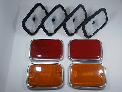 Side Marker Lens / Reflectors Silver Base Trim W/ Holders Vw Type 2 Bus 70-79  • $71.85