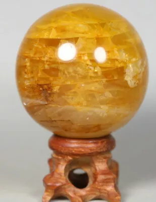 NATURAL  Yellow PHANTOM MULTI-INCLUSIONS Rainbow CRYSTAL Polishing Sphere Ball • $18.39