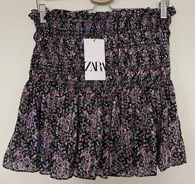 £18 • Buy New! ZARA Skirt, Blue, Chiffon, Floral, Short, L - UK 12-14, RRP £25.99