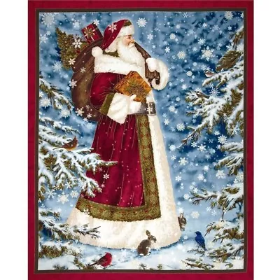 Santa Father Christmas Winter St Nicholas Panel Quilt Fabric-RARE-OOP • $9.95