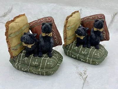 Vintage Pair Scottie Dog Bookends Black Scottish Terrier On Pillow Heavy Resin • $22