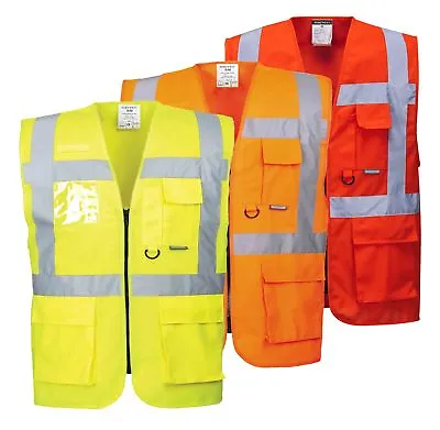 £10.21 • Buy Portwest Berlin Executive Vest Hi Vis Visibility Jacket Pockets Safety S476