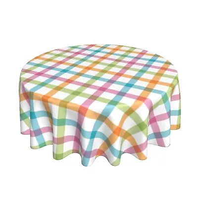 Spring Plaid Easter Tablecloth Round 60 Inch Pink Blue Green Easter Plaid • $22.27