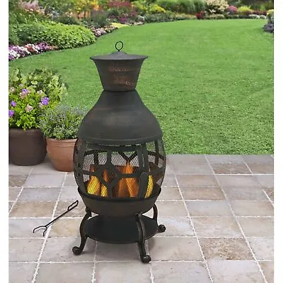 $93.40 • Buy Wood-burning Cast Iron Chiminea Outdoor Heating Antique Bronze