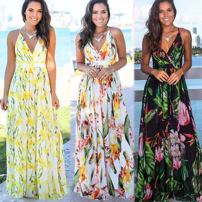 Women Boho Long Maxi Dress Ladies Cocktail Party Evening Summer Sundress Beach • $27.48