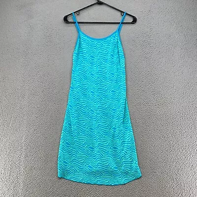 Zara Tank Dress Womens Medium Jaquard Knit Groove Terry Cloth Mini Blue Green • $24.95