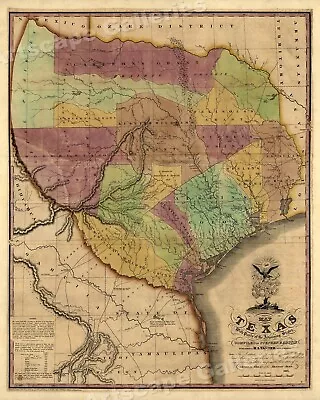 Historic 1837 Map Of Republic Of Texas Land Grants By Stephen F Austin - 20x24 • $15.95