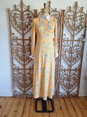 £54.99 • Buy Vintage Young Edwardian Peterpan Collar Cottagecore 70s Prairie Maxi Dress S
