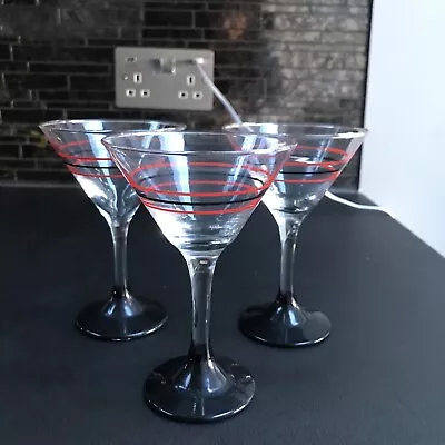 3 Vintage 80s Cocktail Martini Black Stem Art Glass Glasses  Retro Art Deco • £16.50