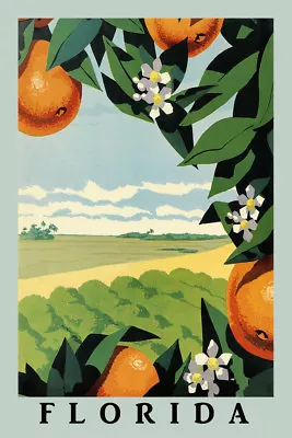 Florida Vintage Travel Poster Fruit Orange Juice Reproduction FREE S/H In USA • $28.64