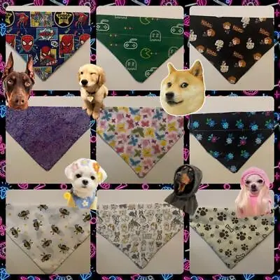 Handmade Dog Bandana Slide On Collar Neckerchief Different Designs Dog Clothes  • £3.75