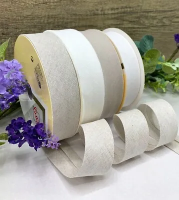 30mm Linen Bias Binding Tape White Natural Oatmeal Beige Brown Double Fold • £7.95