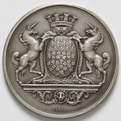 $20.50 • Buy France 1913 Unicorns Coat Of Arms Silver Medal By Barre 35mm 16,9g
