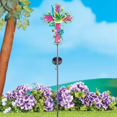 3 Ft Tall Solar Lighted Hummingbird Cross Decorative Garden Stake • $29.99