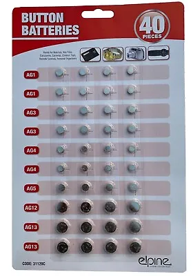 40 Assorted Button Cell Watch Tiny Batteries AG1/3/4/5/12/13 Long Expire Date • £2.75