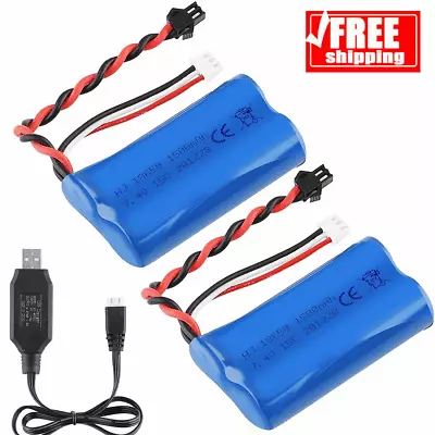 2Pcs 2S 1500mAh 7.4V Li-ion Battery Deans T Plug Charger For WLtoys 4WD RC Car • £14.89