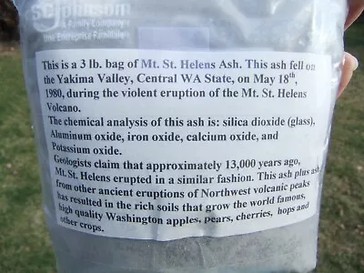 3 Lb Bag Of Mt St Helens Volcanic Ash Eruption May 18 1980 Wapato WA • $18