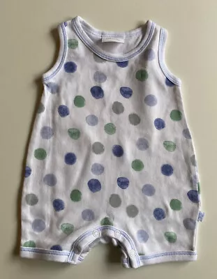 Marquise Baby Size 0-3 Months White Green Blue Spotted Romper One-piece VGUC • $8.37