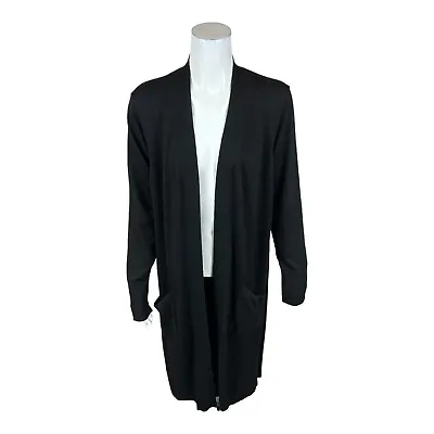 H By Halston Women's Open Front Hi-Low Duster Cardigan Solid Black 1X Plus Size • $20