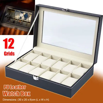 £13.49 • Buy 12 Slot Watch Box For Men Luxury Display Case Organizer Jewelry Storage W/Key