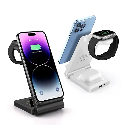 UK 3in1 Wireless Charger Charging Dock Stand For Apple IWatch 8/SE IPhone 14 12 • £16.99
