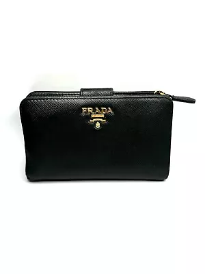 PRADA Authentic Black Saffiano Leather French Bi-Fold Wallet • $255