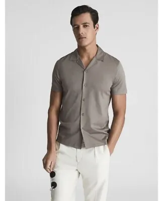 Reiss ‘Caspa’ Mercerised Egyptian Cotton Cuban Collar Shirt Taupe Small BNWT • £45