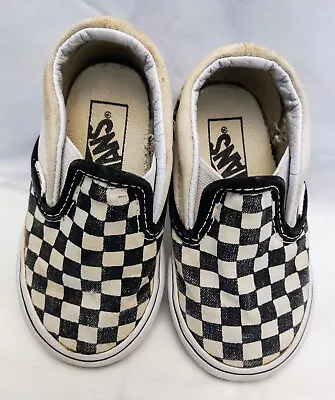 Classic Vans Toddler Size 4.5  Chequered Black & White Slip On 👟 Gc 👟 • £14.95