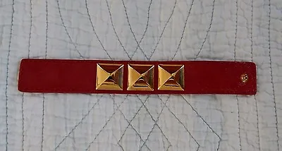 New Michael Kors Leather Cuff Bracelet Grey Red Black Embossed Logo  • $15