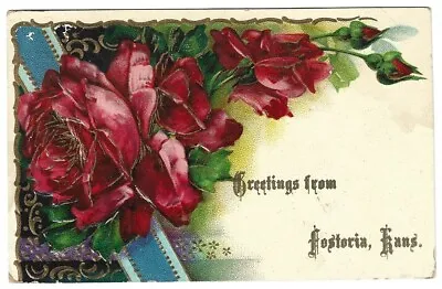 FOSTORIA KS Vintage Postcard ROSE-GREETINGS FROM To Manhattan KANSAS 1909 • $6.99