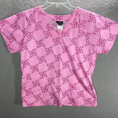 Baby Phat Womens Scrub Top Medium Pink V Neck Pockets Medical Nurse Shirt M • $12.99