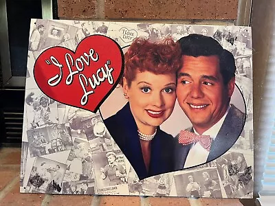 I Love Lucy Metal Sign Lucy And Desi Red Heart Logo Pearls Black And White Photo • $14.99