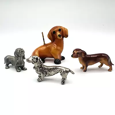 Vintage Miniature Daschund Dog Figurine Lot Of 4 Pewter Ceramic And Candle • $24.95