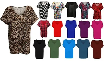 £10.99 • Buy Womens Oversize Baggy T Shirt Loose V Neck Top Turn Up Batwing Sleeves Plus Size