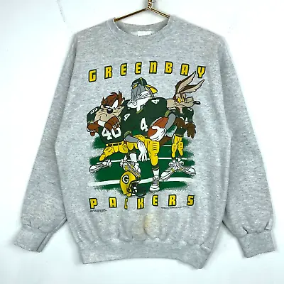 Vintage Green Bay Packers Looney Tunes Sweatshirt Crewneck Large Made In Usa Nfl • $42.49