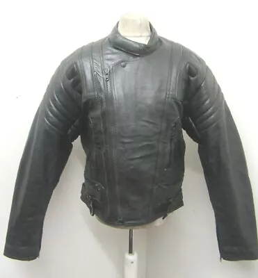 VINTAGE 80's HEAVY GERMAN LEATHER MOTORCYCLE JACKET SIZE UKM • $61.90