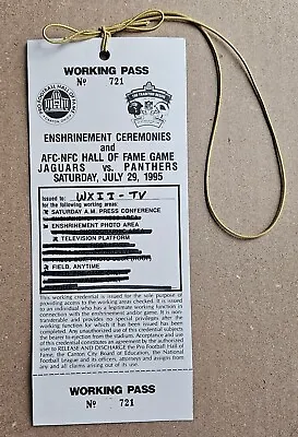 Rare UNUSED Media Pass 1995 HOF Game Carolina Panthers Jacksonville Jaguars • $129.95