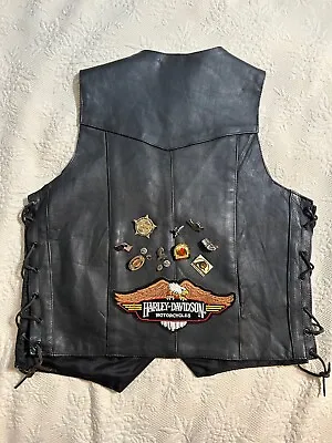 Leather Motorcycle Vest And Lots Of Pins Size 40 • $29