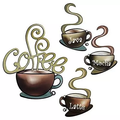 4 Pieces Metal Coffee Cup Wall Decor Coffee Bar Decor Coffee Decor Cafe Themed • $20.19