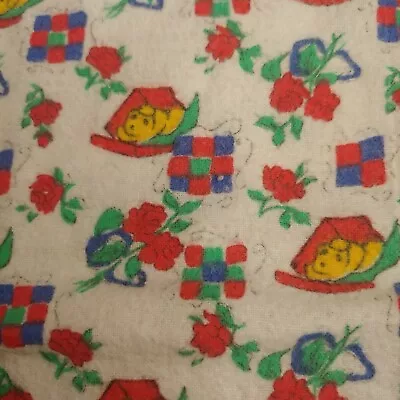 Vintage Puppy Dog Flannel Fabric Roses Dog House Red 47x45  Cotton Retro Crafts • $13.47